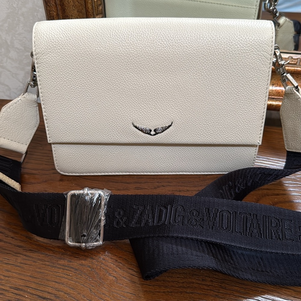 New Zadig Voltaire Lolita Wings grained leather cream Crossbody Bag.